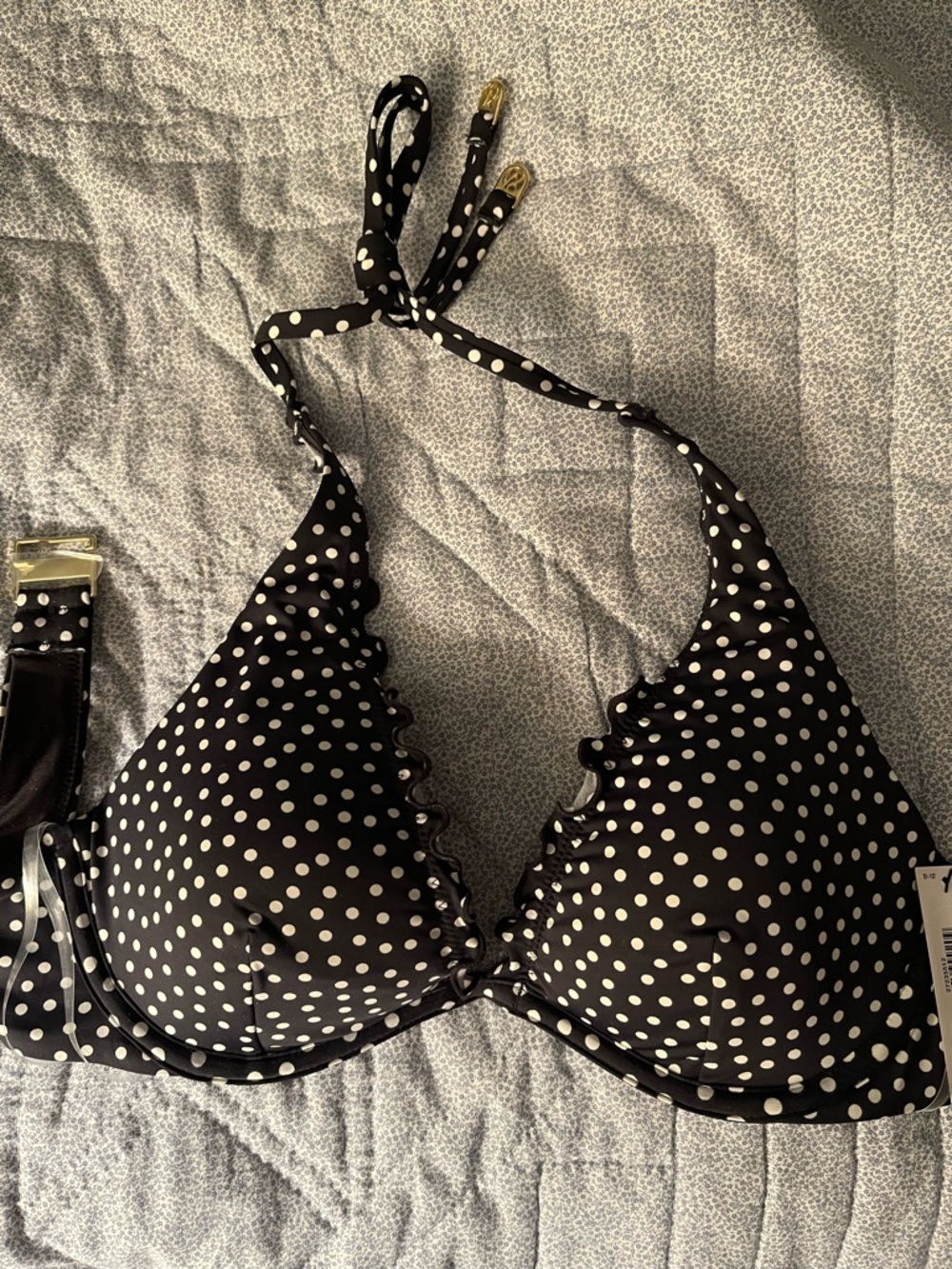 Victoria's Secret Black and White Polka Dot Halter Bikini Top